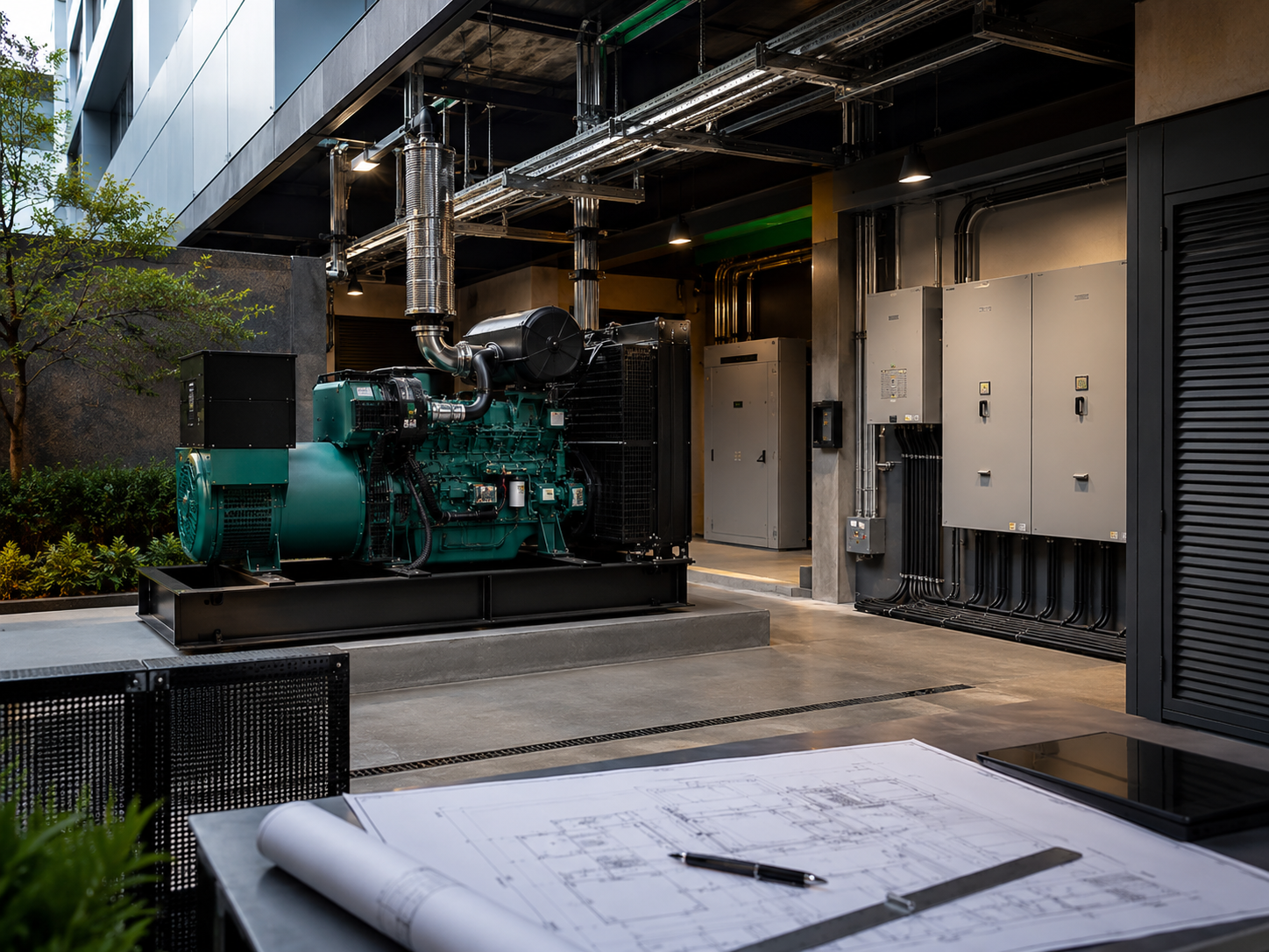 Gerador e infraestrutura elétrica predial